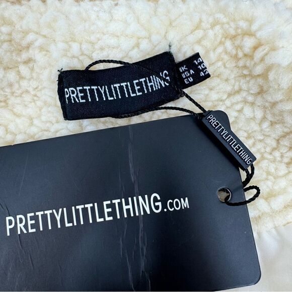 Pretty Little Thing Faux Sherpa Double Breasted Teddy Coat Cream 10 Borg Lapel - Picture 13 of 16